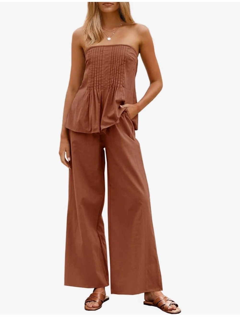 NWT Strapless Wide-Leg Jumpsuit in Red Brick Brown-S